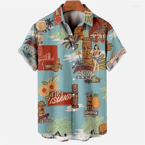 Camisas casuais masculinas verão camisa dos desenhos animados papagaio impresso para botão de lapela topo na moda streetwear hip hop roupas moda camisetas