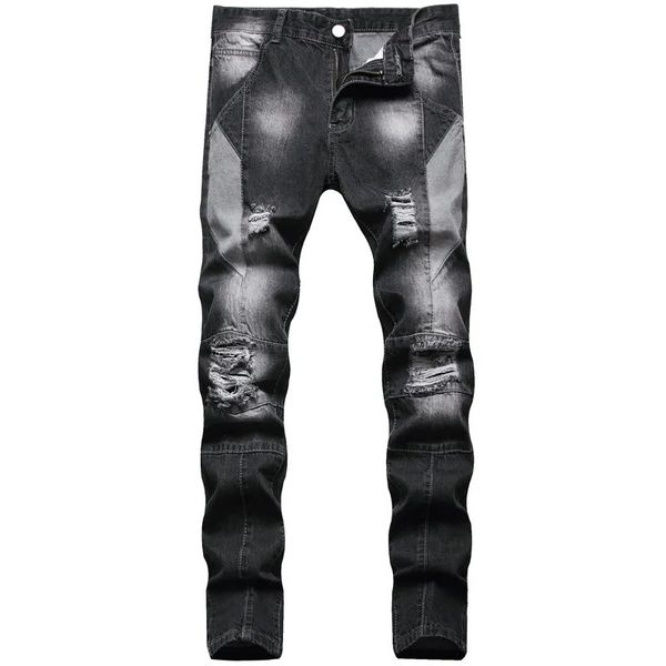 Jeans da uomo Pantaloni slim fit da uomo in denim bianco lavaggio di alta qualità stile mendicante jeans casual sexy jeans casual strappati moda di strada nero grigio; 231023