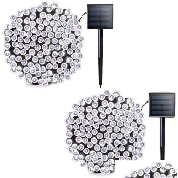 Luci della stringa solare 100Leds 200Leds Illuminazione per esterni Impermeabile 8 modalità Fata decorativa per giardino Patio Party Xmas Drop Delivery