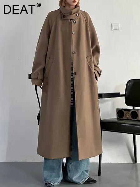 Trench da donna Moda Cappotto di lana Cintura Colletto alla coreana Monopetto Tasche divise a metà polpaccio Inverno 2023 7AB1655