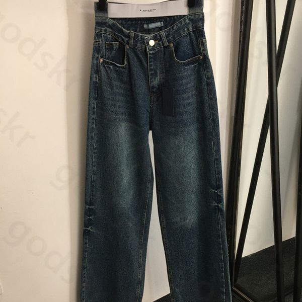 Jeans a vita alta con stampa a lettera Pantaloni in denim stile street da donna Pantaloni a gamba larga alla moda