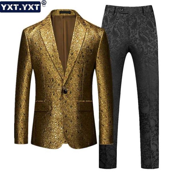 Ternos masculinos blazers de luxo terno masculino 2023 novo em melhor venda flor dourada manga longa jaqueta formal festa negócios casamento q231025