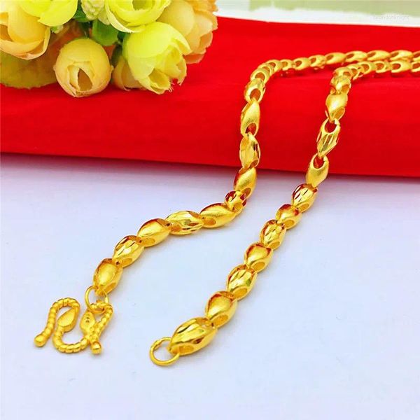 Correntes moda luxo 14k ouro colar de casamento masculino amarelo girassol semente corrente 60cm jóias finas presentes de aniversário masculino