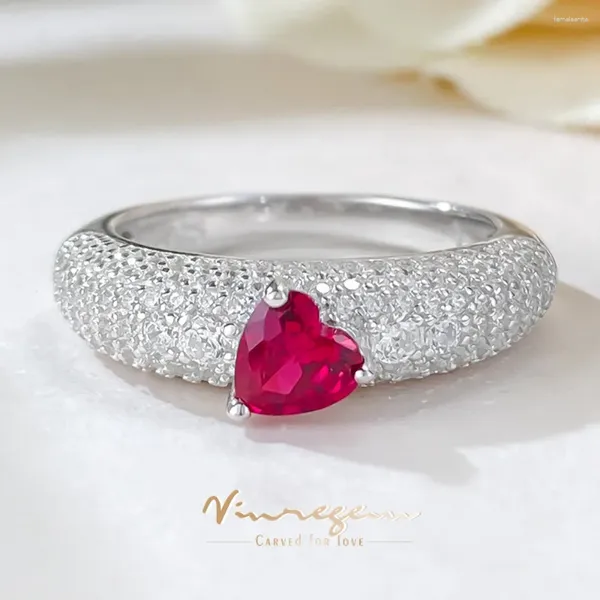 Anéis de cluster Vinregem 5 mm coração corte laboratório safira rubi pedra preciosa 925 anel de prata esterlina para mulheres jóias presentes de noivado atacado