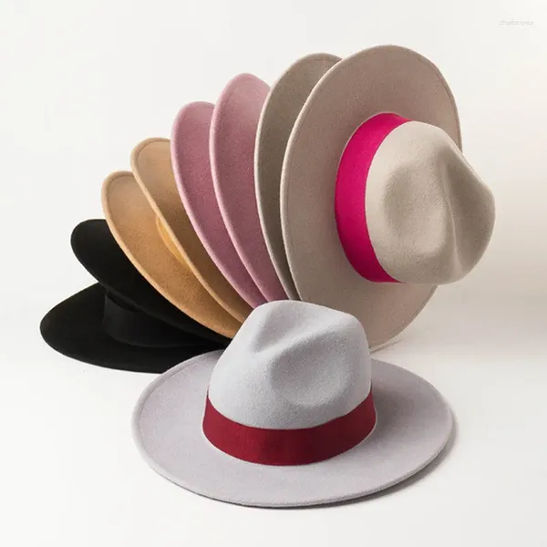 Berets Coreano Moda Vintage Panamá Jazz Fedora Chapéus para Mulheres Homens Casuais Lã Fina Chapéu Chapeu Preto Bowler