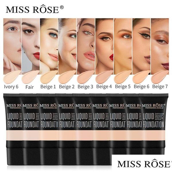 Foundation Miss Rose 9 Renk Yüz Su Geçirmez Sıvı Base Kapatıcı Makyaj Kozmetik Makyaj Damlası Sağlık Güzellik Dhp2s