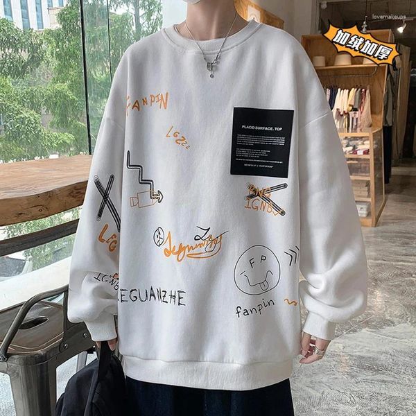 Felpe con cappuccio da uomo Felpa stile coreano Uomo Baggy Girocollo Moda di strada Stampa grafica Pullover Oversize Autunno Top Maglione maschile Hip Hop