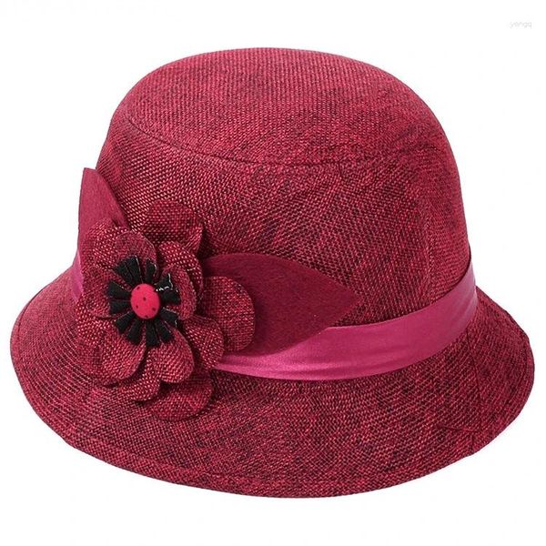 Berets Frühling und Herbst Frauen Leinen Atmungsaktive Sonnenhut Top Große Blume Dekoration Outdoor Casual Mode Flache Prinzessin