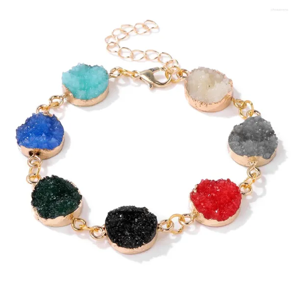 Link Armbänder 7 Farbe Kristall Cluster Charm Armband Quartzs Druzy Achate Einstellbare Goldkette Für Frauen Männer Handgemachten Schmuck