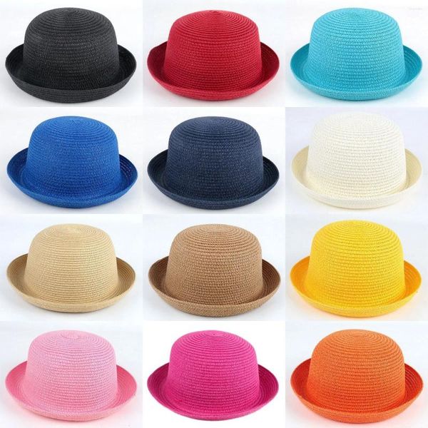 Berets Mistdawn Sommer Kinder Kinder Jungen Mädchen Strohhut Bowler Cap Kleiden Strand Sonne