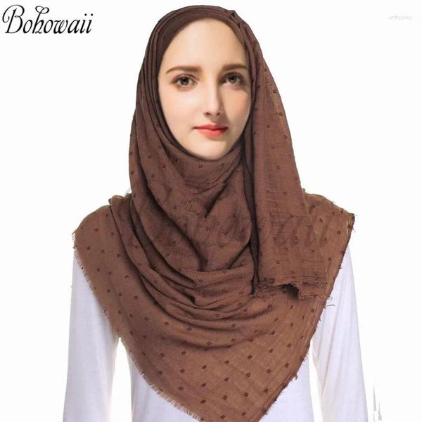 Abbigliamento etnico BOHOWAII Hijab da donna Sciarpa classica Sciarpe calde invernali Oversize Tinta unita Hijab Femme Musulman Turbante Copricapo