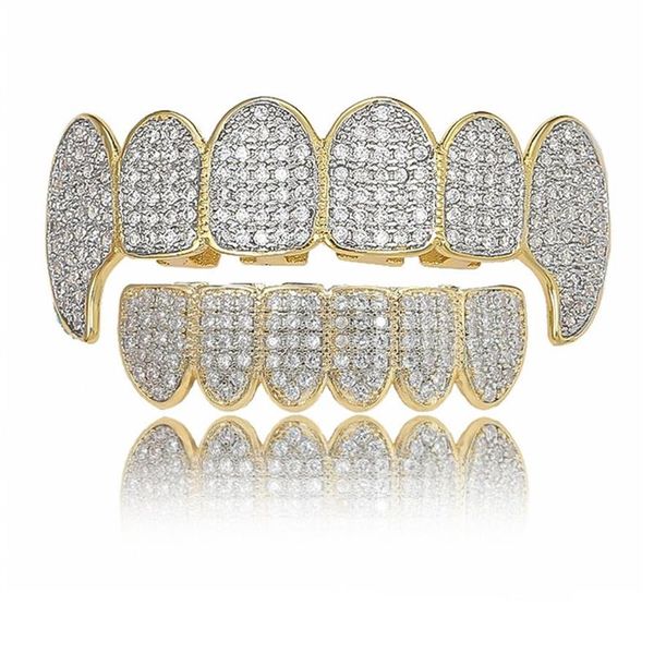 Ouro brilhante ICED OUT Dentes Grillz Strass TopBottom Grills Set Hip Hop Jewelry246k