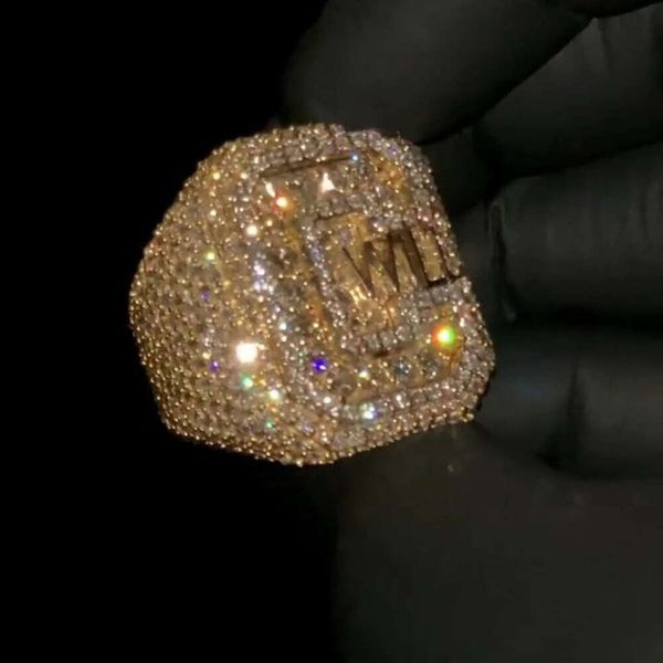 Hip Hop Ice Out Sieraden Ring met aangepaste Pass Diamond Tester Moissanite Vvs Punk gecertificeerd 925 zilver verguld