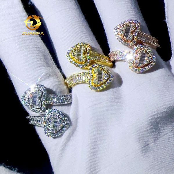 Zuanfa Hip Hop 925 Anelli a cuore in argento Personalizzato Moissanite Diamante Antistress Cuori Anello Uomo Donna Fidanzamento