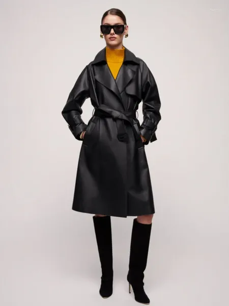 Женская кожаная куртка из овчины Alessandra Rich, одежда итальянского бренда Luisaspagnoli, высококачественная черная длинная