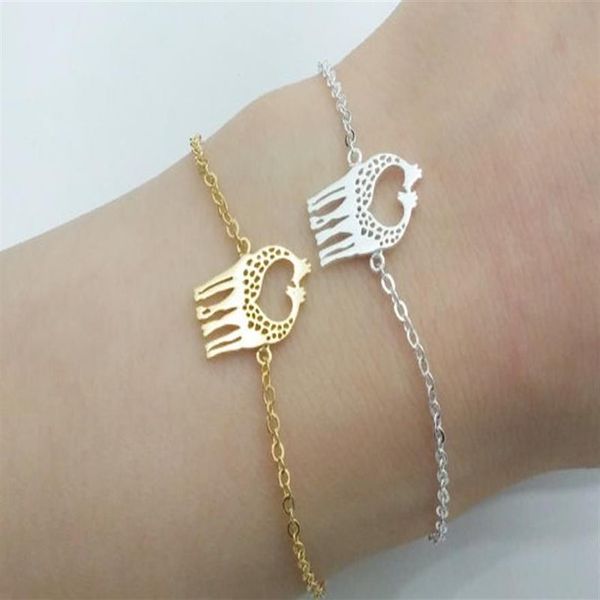 10 pz Semplice adorabile Doppia Giraffa Cervo Bracciale Oro Argento Carino Cuore Amorevole Giraffe Bracciali Gioielli animali per coppie242P