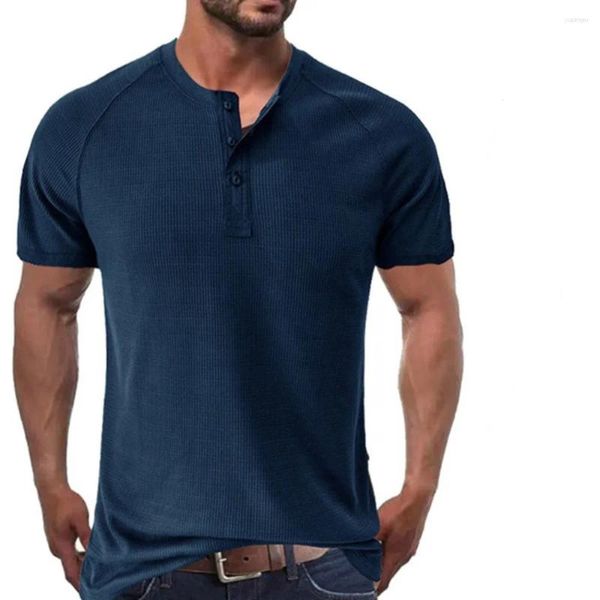 T-shirt da uomo 2023 Estate Uomo Casual Tinta unita Camicia a maniche corte per collo Henley Polo Uomo di alta qualità traspirante