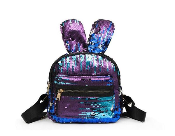 Epacket Shinning Bling Paillettes Carino Grandi Orecchie di Coniglio Zaino per Ragazze Adolescenti Mochila Borsa a Tracolla da Donna Mini Viaggio Spo9627124