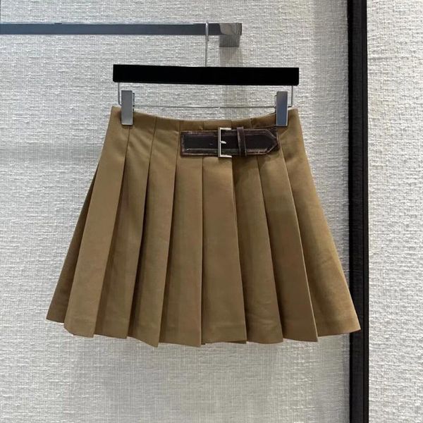 Saias moda estilo formal plissado mulheres cintura alta pu cinto de couro retalhos doce menina uma peça saia