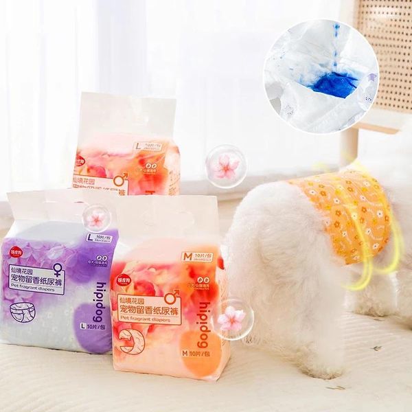 Vestuário para cães 10 pcs machos fêmeas super absorventes fraldas para animais de estimação descartáveis fraldas à prova de vazamento calças fisiológicas respiráveis para cães