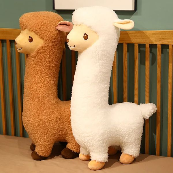 Bonecas de pelúcia peludo llama alpaca brinquedo recheado macio longo lifelike ovelha abraço lance travesseiro animais nap dormindo 231025