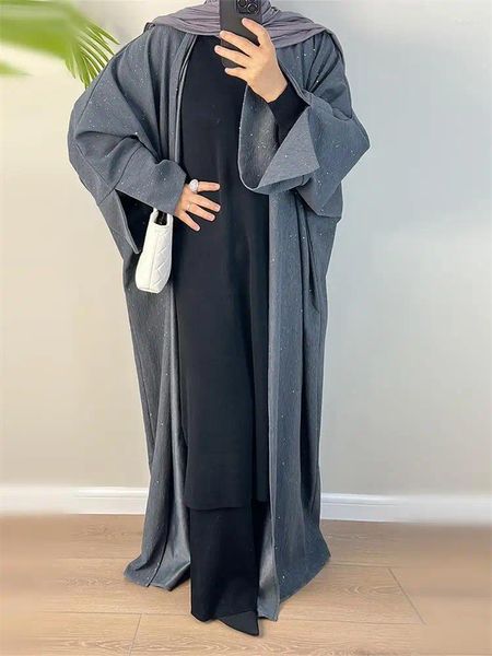 Abbigliamento etnico Turco Dubai Autunno Inverno Kimono aperto Abaya Caftano marocchino per le donne Jalabiyat Manica a pipistrello Abito musulmano allentato casual