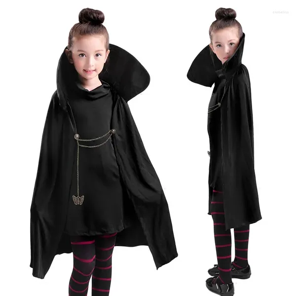 Tema Kostüm Karikatür El Transylvania Mavis Cosplay Fantezi Çocuk Kızlar Siyah Cape Coat T-Shirt Pantolon Cadılar Bayramı Karnavalı