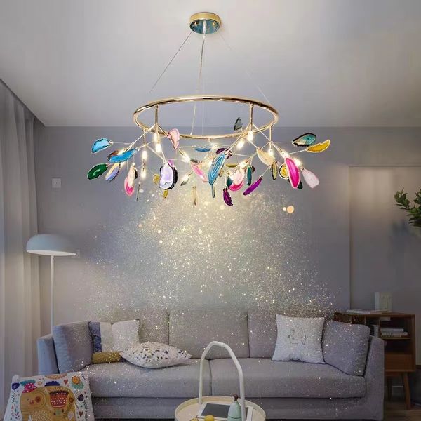 Led pingente círculo luzes minimalista criativo ágata lâmpada sala de estar jantar quarto personalidade nordic pingente luz