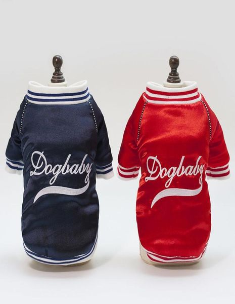 2018 Nuovo Cappotto per animali domestici Cane Gatto Uniforme da baseball Inverno Blu o Rosso Abiti di moda per cani di piccola taglia Festival Pupply Costume Abbigliamento5732310