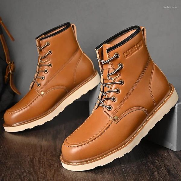 Stivali Retro Marrone Vera Pelle Uomo Scarpe antinfortunistiche di alta qualità Uomo da lavoro Stringate Designer di lusso Bota Masculina