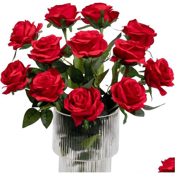 Ghirlande di fiori decorativi Fiori di rosa artificiali per San Valentino Rose Real Touch Seta Singolo fiore finto Mazzi di fiori a stelo lungo Ho Dhvar