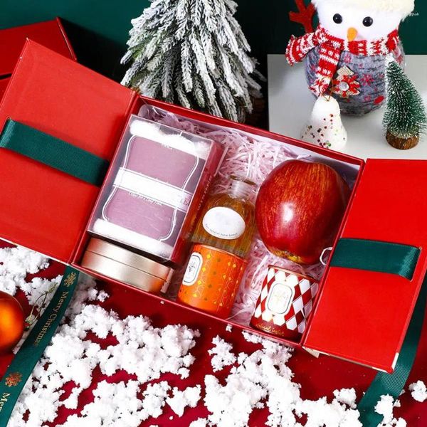 Scatola colorata per confezioni regalo Stampa natalizia a doppia porta festosa di alta qualità con fiocchi per decorazioni per feste Merry