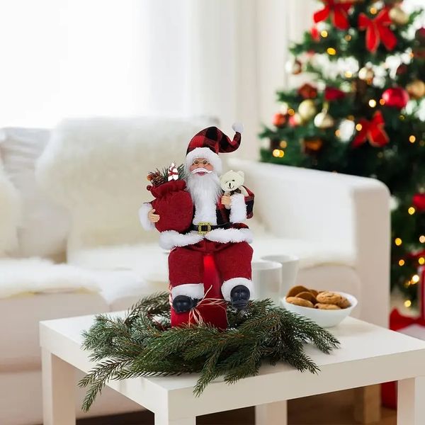 1pc, boneca estatuetas de Papai Noel, sentar de Natal Sentado decoração de Papai Noel para lareira de lareira peças centrais, vidros de janelas, decoração de natal