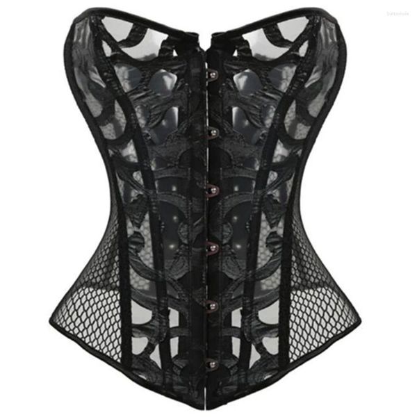 Bustiers Korsetts Sexy Burlesque Damen Kostüm Mesh Druck Korsett Bustier Taille Cincher Top Knochen Überbrust