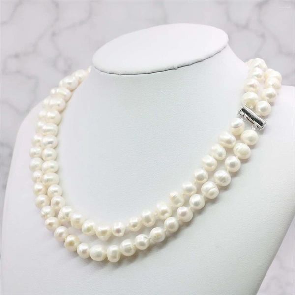 Catene 2 file 6-7mm Collana di perle Akoya bianche Catena di corda Perline Creazione di gioielli Regali naturali da 17,5-18 pollici per le donne