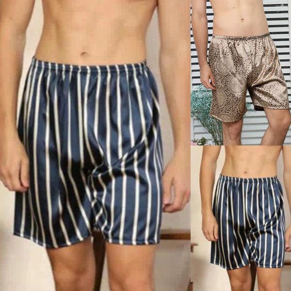 Shorts masculinos verão pijamas estampados calça casual cintura elástica reta pijama confortável