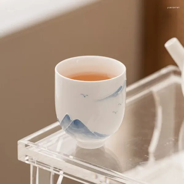 Чашки и блюдца 2 шт./лот, ручная роспись, чайная чашка, горный фарфор, китайский набор чашек для чая, чайная посуда, чаша для церемонии, винтажный белый Дэн