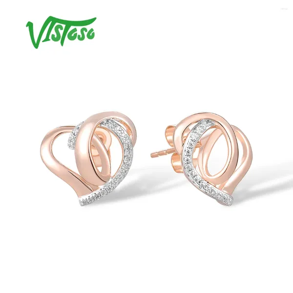 Ohrstecker VISTOSO Pure 14K 585 Roségold für Damen, funkelnder Diamant, verdrehtes Herz, trendige, schöne Geschenke, edler Schmuck