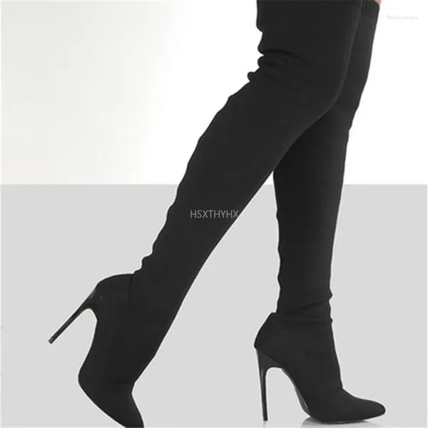 Botas Joelho-Alto Lace Up Sexy Salto Alto Mulheres Sapatos Inverno Quente Tamanho 36-43 2023 Plataforma de Moda