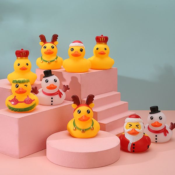 Decoração de carro festa de natal favorber brinquedos de banho de pato de borracha crianças sortidas patos férias de natal brinquedos de chá de bebê bonecos de neve espremer brinquedo de som
