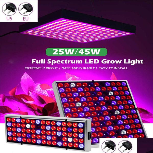 LED Grow Light 25W 45W FL Spectrum Panel AC85-265V Sera Horticture Büyüme Lambası İç Mekan Bitki Çiçekli Çiçeklenme Yetiştirilmiş Damla Teslimat
