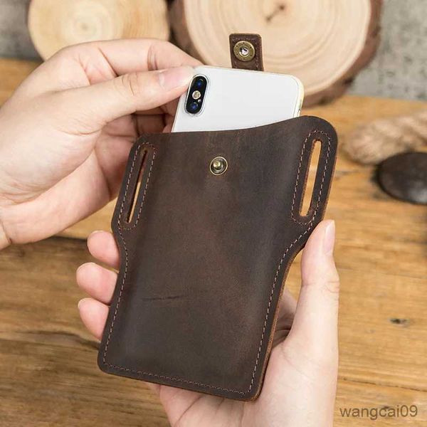 Handy Fällen Echtes Leder Handy Gürtel Taille Tasche Für Männer Männlich Vintage Handgemachte Handy Abdeckung Fall Taschen Mann R231025