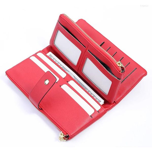 Brieftaschen Mode Weiche Leder Brieftasche Für Frauen Doppel Tasche Zipper Clutch Marke Lange Halter Münze Geldbörse Dame 2023