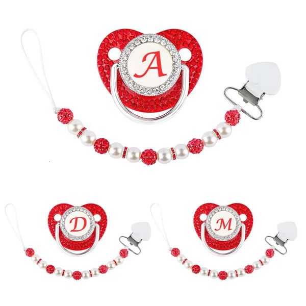 Sucettes de dentition en Zircon rouge, Clip de sucette de luxe pour bébé, 26 lettres nées, porte-sucette personnalisé en perles, anneau de dentition en Silicone pour bébé, 231025