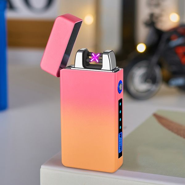Taşınabilir elektrikli ikili daha hafif USB çakmaklar şarj edilebilir rüzgar geçirmez alevsiz plazma çakmakları LED güç ekranlı erkek gadget hediyelerle sigara içiyor