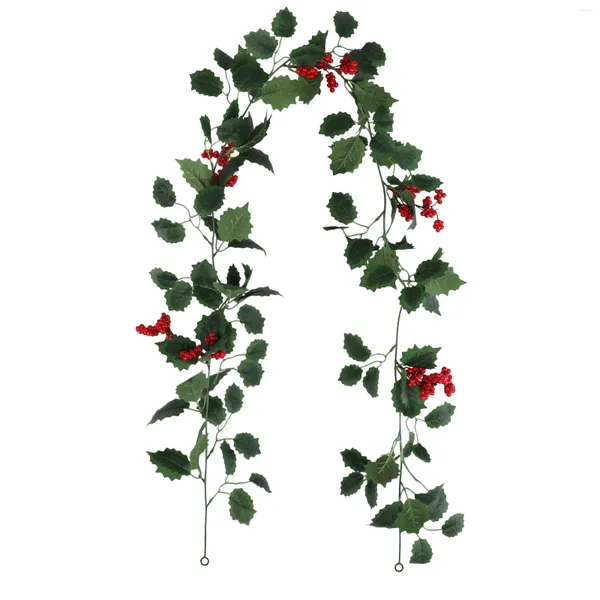 Flores decorativas 177cm bagas de azevinho artificiais com folhas guirlanda para guirlanda de natal arranjo de flores de casamento presente scrapbooking