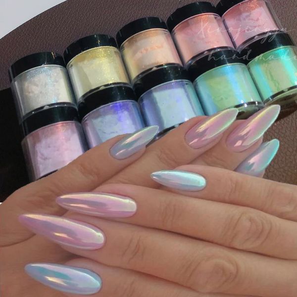 Pós acrílicos Líquidos Multicolor Holográfico Neon Shimmer Glitter Ice Muscle Aurora Pigmento de Unha Pó Fino Cromo Esfregando Poeira Espelho Polonês Decorat 231024