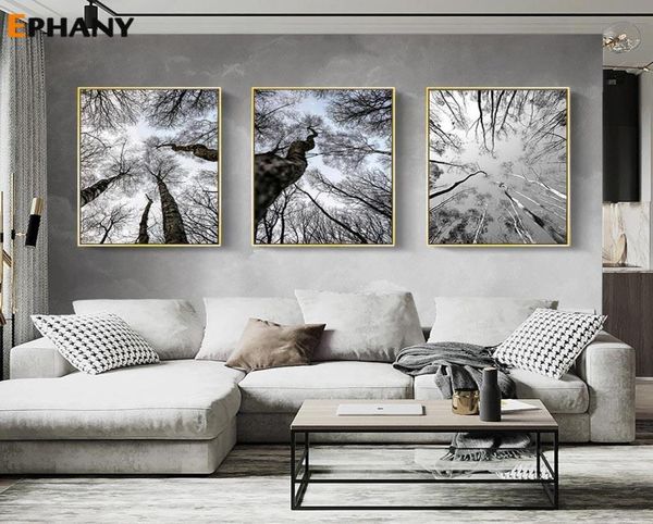 Preto branco inverno floresta pintura em tela imagem natureza cenário arte da parede escandinavo cartaz nórdico minimalista paisagem decoração pa3415204