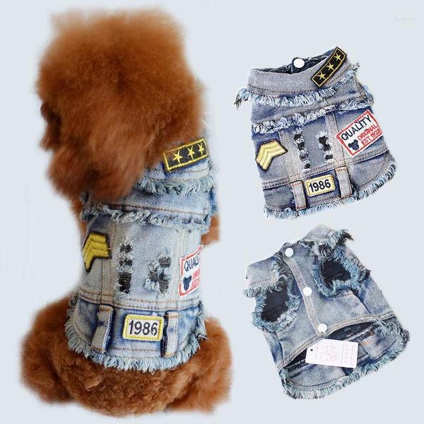 Abbigliamento per cani Abbigliamento per animali domestici Giacca di jeans Cappotto di jeans blu fresco Cucciolo di taglia piccola e media Cani lavati vintage Gilet con risvolto Felpa con cappuccio classica