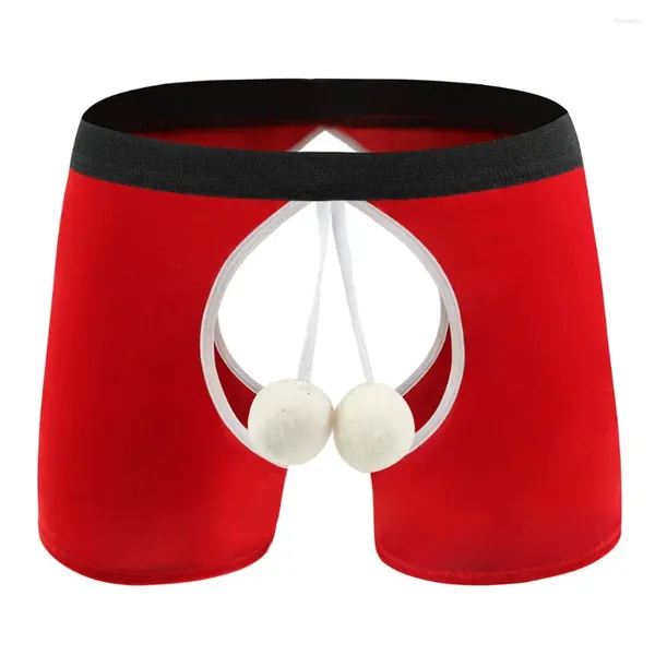 Mutande Intimo da uomo sexy Pantaloni Palla di Natale Costine in gomma con apertura sul cavallo Boxer Mutandine ad angolo piatto